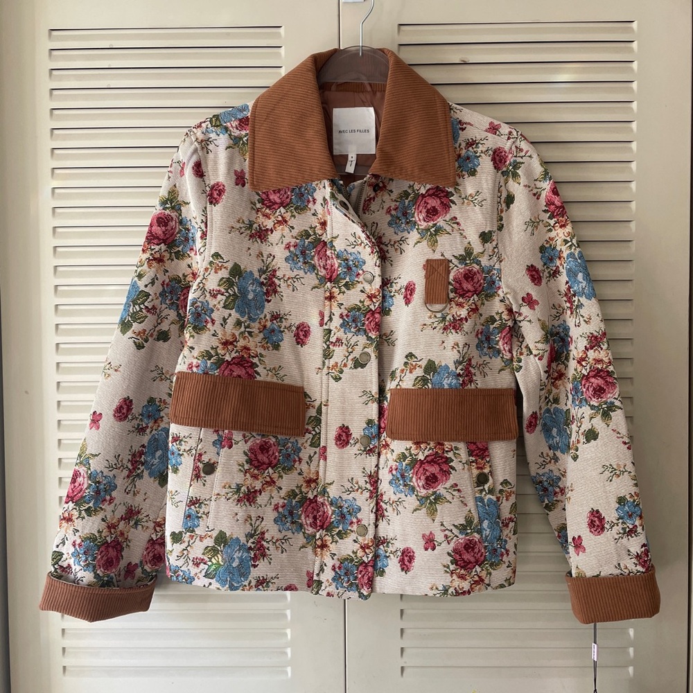 Avec Les Filles Floral Jacket with Brown Accents